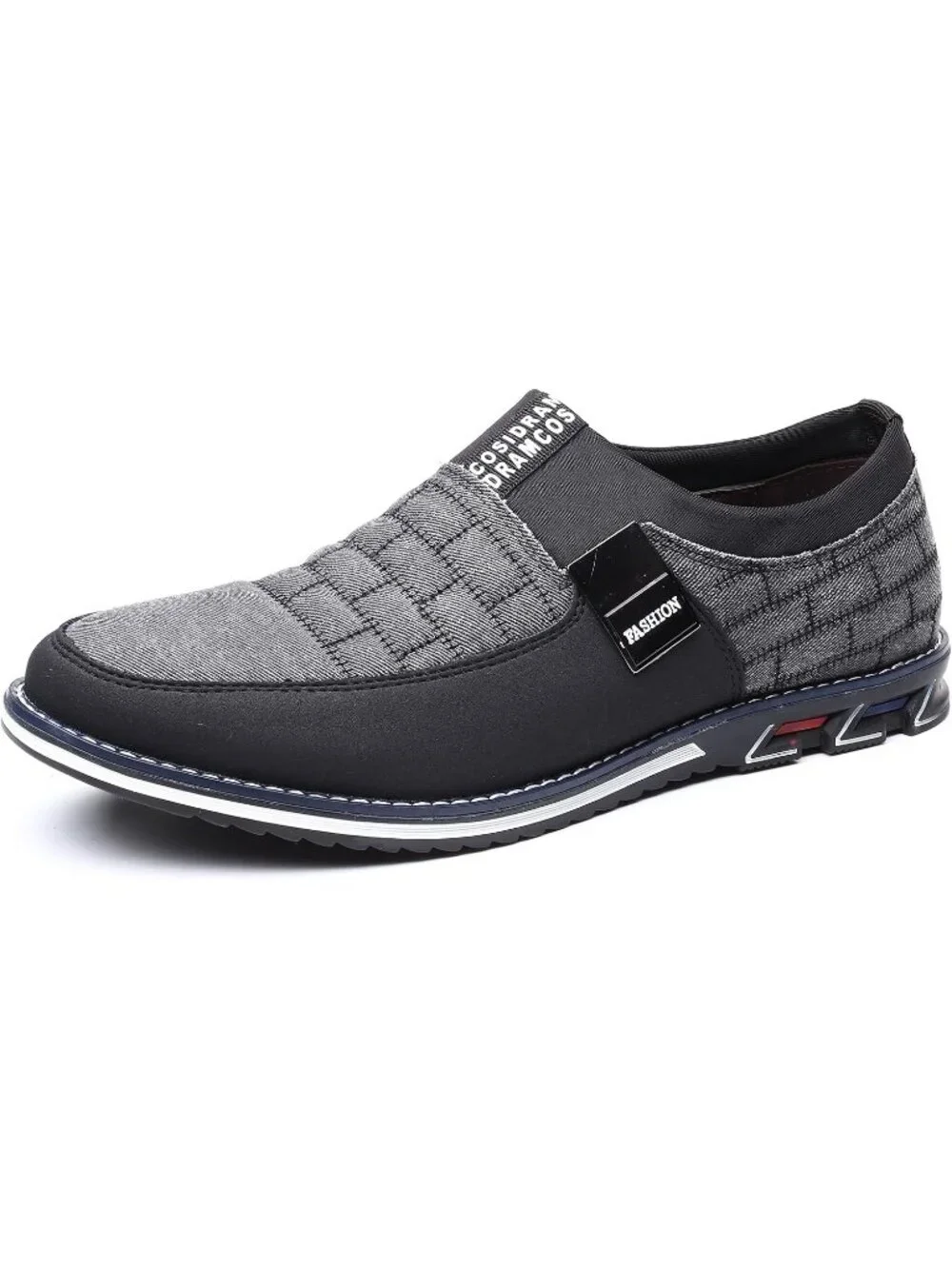 Men's Black & Grey Grid Textured Two-tone Flexible Derby Oxfords Dress Sneakers